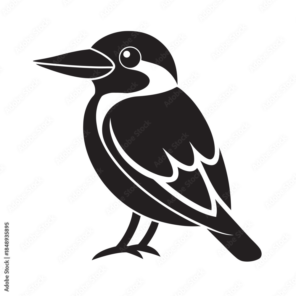 Obraz premium Flat Style Kookaburra Perched Bird Silhouette Artwork