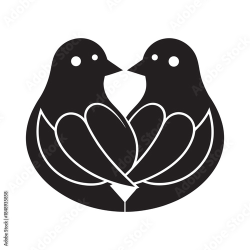 Flat Style Lovebird Pair Bird Silhouette Design