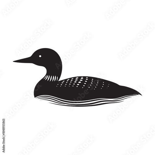 Flat Style Loon Lake Bird Silhouette Illustration