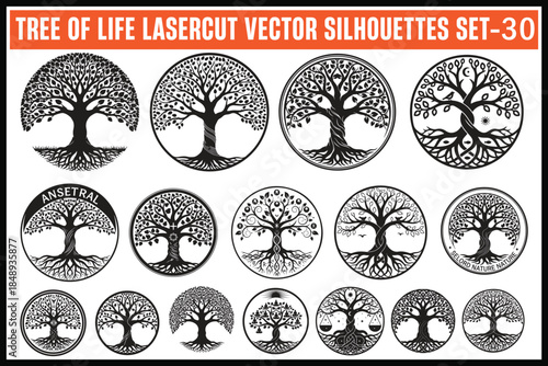 Tree of Life Laser-Cut Vector Silhouettes Set