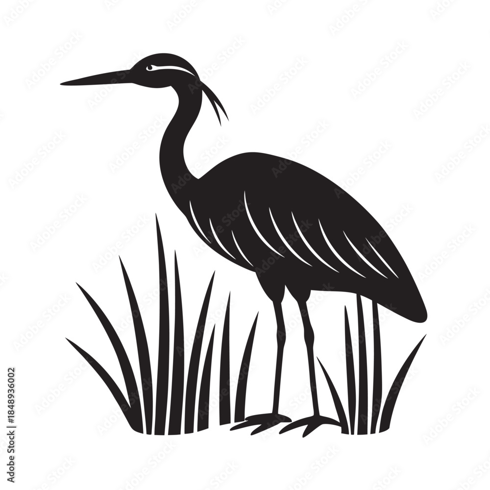 Fototapeta premium Flat Style Bittern Wetland Bird Silhouette Design