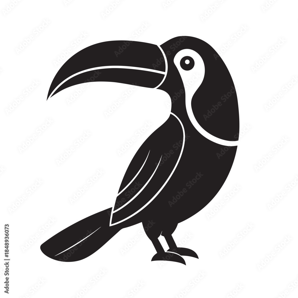 Naklejka premium Flat Style Toucan Tropical Bird Silhouette Design