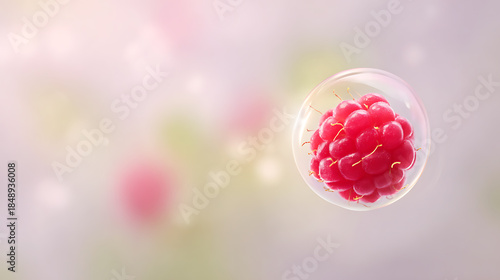 raspberry in  bubbles