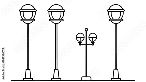 Set of Mid-Century Retro Street Lamps with Round Globe Lights