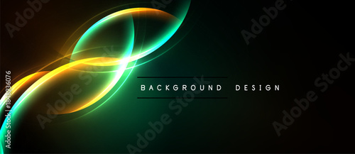 Abstract luminous curves, vibrant colors, dark background. Modern design element, dynamic energy, sleek presentation.