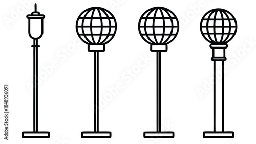 Set of Mid-Century Retro Street Lamps with Round Globe Lights