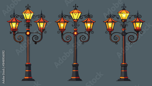 Set of Mid-Century Retro Street Lamps with Round Globe Lights