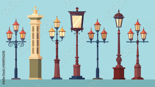 Set of Mid-Century Retro Street Lamps with Round Globe Lights