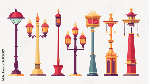 Set of Mid-Century Retro Street Lamps with Round Globe Lights