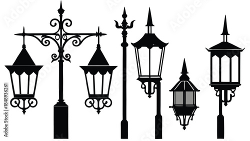 Set of Mid-Century Retro Street Lamps with Round Globe Lights