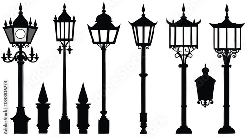 Set of Mid-Century Retro Street Lamps with Round Globe Lights