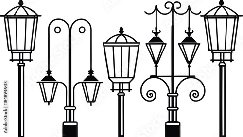 Set of Mid-Century Retro Street Lamps with Round Globe Lights