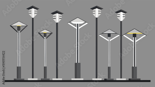 Set of Mid-Century Retro Street Lamps with Round Globe Lights