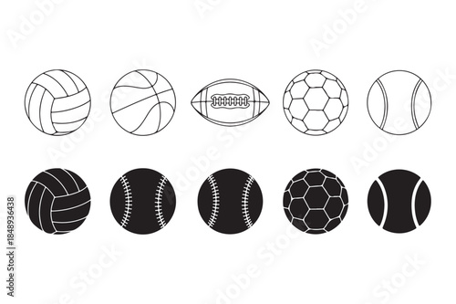 Collection of various sports balls icons on vector illustration