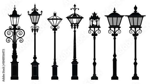 Set of Mid-Century Retro Street Lamps with Round Globe Lights