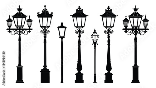 Set of Mid-Century Retro Street Lamps with Round Globe Lights