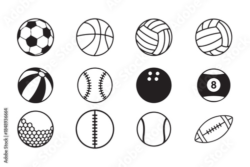 Collection of various sports balls icons on vector illustration