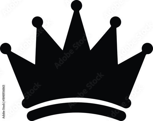 Vector black crown symbol with jewels and points silhouette Illustration