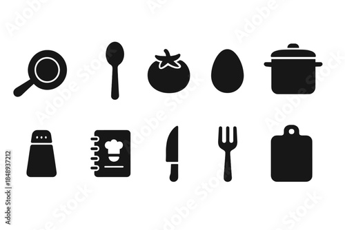 Cooking icons solid collection. Kitchen, food, and culinary tools solid icon set