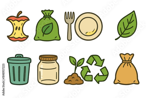 Eco-friendly, recycling flat icon set. Sustainability, waste management icons collection