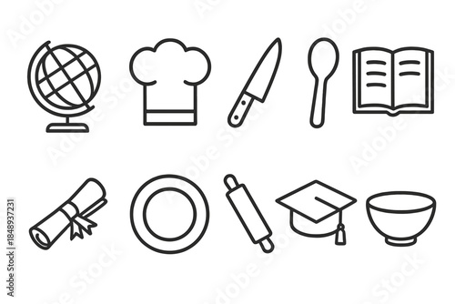 Cooking and kitchen linear icon set. Culinary, food, chef line style icon collection.