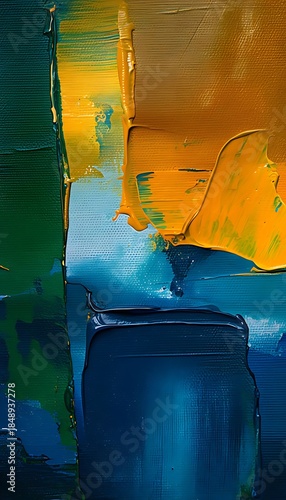Industrial Echoes - Modern Blue and Gold Impasto Wall Art