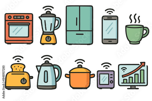 Kitchen appliances icon set. Flat style collection for cooking and home essentials