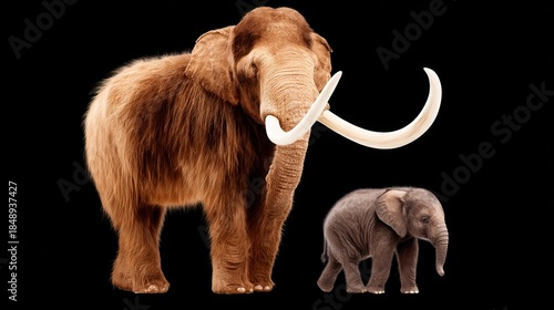 Mammoth elephant comparison on black background