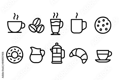 Cafe, coffee outline icon set. Coffee, beverage, snack, cafe icons collection