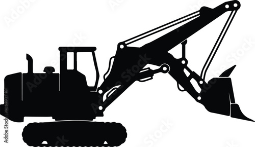 Vector excavator heavy construction machinery silhouette illustration