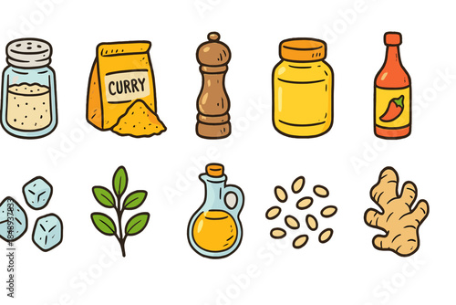 Culinary spice and herb icon set. Kitchen ingredients flat style icon collection