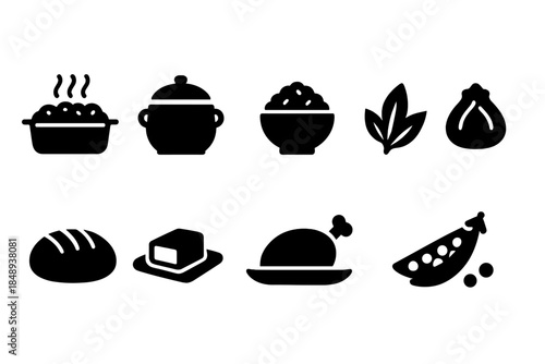 Culinary, food silhouette icon set. Cooking, kitchen elements in black silhouette style