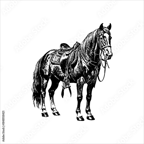 Saddled horse vintage illustration