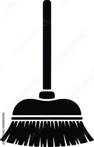 Vector simple black broom silhouette cleaning tool illustration