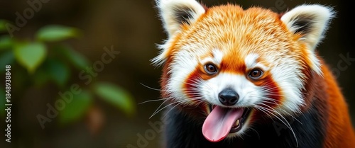 Red panda sticking out tongue with a comical expression, native mammal,  cute,  wildlife