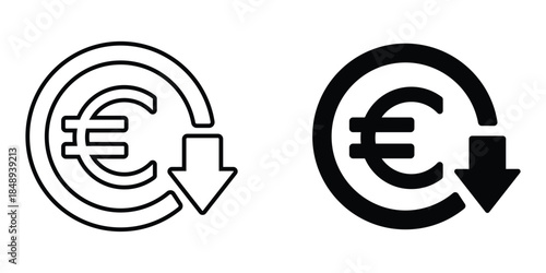 cost reduction icon vector. euro decrease sign. profit decrease symbol. cost saving sign. vector illustration on transparent background
