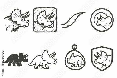 Dinosaur icon set for paleontology projects with a hand-drawn sketch style