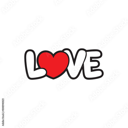 Love lettering with red heart