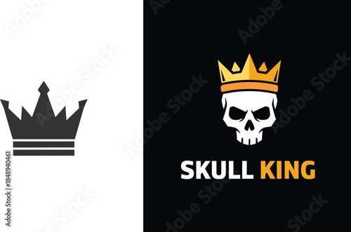 King of the grill vector logo with a majestic hooded cobra snake wearing a crown in black and white