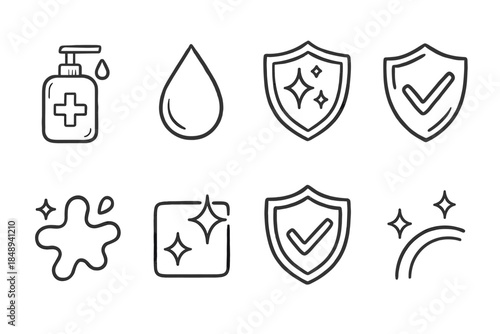 Hygiene and cleaning line icon set. Sanitation and safety outline icons collection