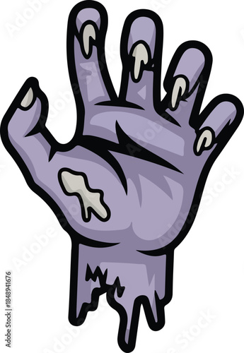 Zombie Hand Vector Graphic Illustration with Long Nails and Wounds Perfect for Halloween Designs
