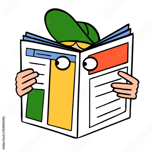 Man looking through holes in a newspaper