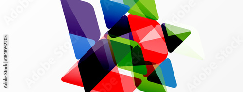 Abstract composition featuring overlapping colorful shapes. Dynamic arrangement creates visual interest, modern aesthetic.