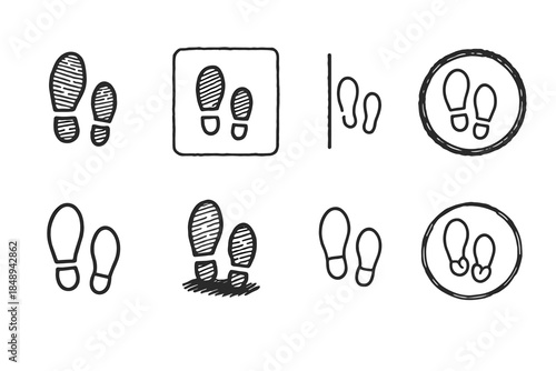 Footprint, step outline icon set. Footprint, path, step, direction symbols collection