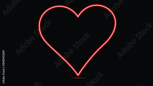 Glowing red neon heart outline illuminating the darkness with a symbol of love and passion