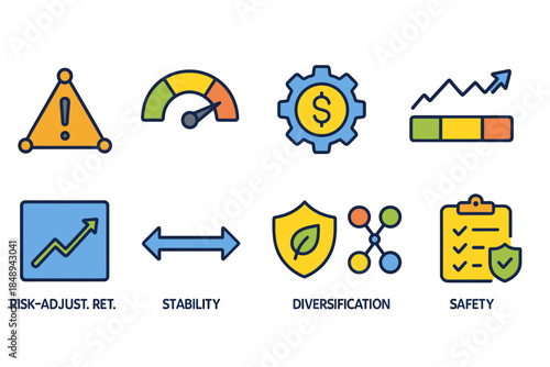 Finance, investment outline icon set for risk management and financial planning