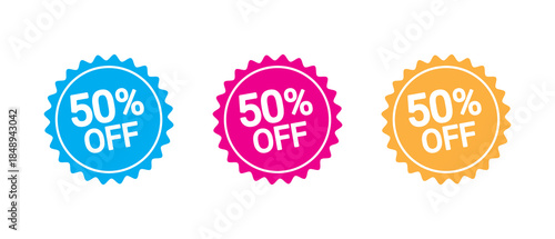 Cuadro en lienzo 50% Off Sale Badge Icons Set