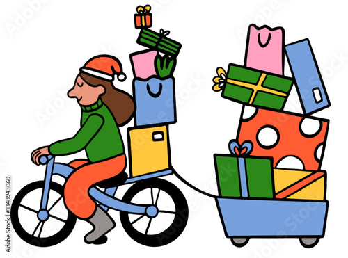Woman delivering gifts on bike