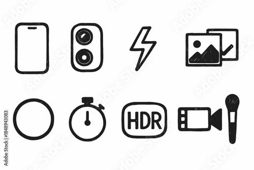 Mobile and technology outline icon set. Innovative tech symbols, gadgets, smart devices