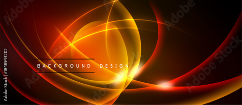 Abstract dynamic background. Bright orange, red lines create swirling energy. Dark space surrounds glowing shapes, modern design element.